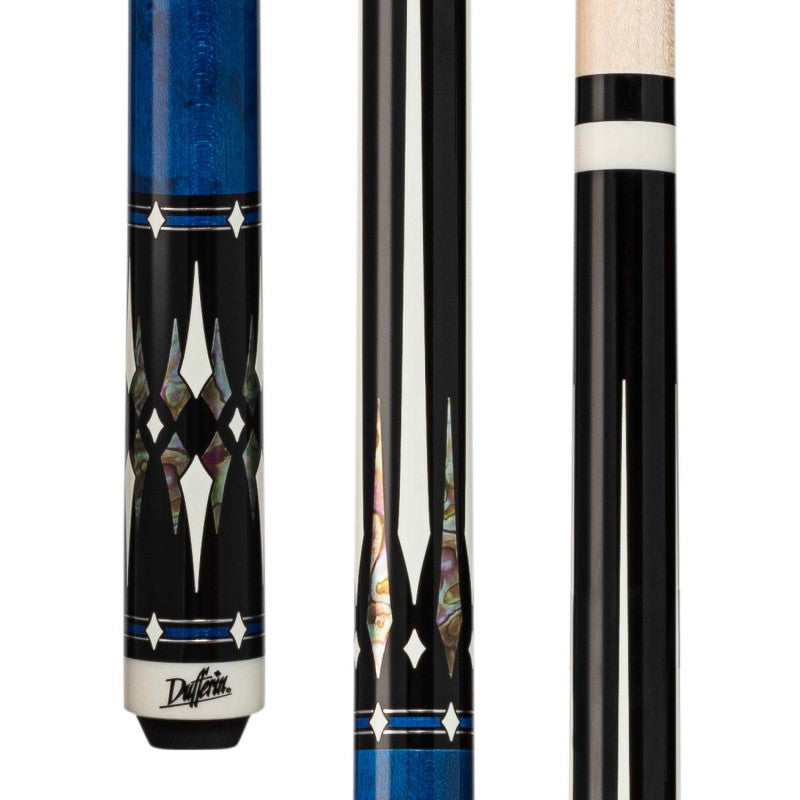 Dufferin - BLK W/ WHT AND MTHR-OF-PRL, BLUE BDSEYE MPL HNDLE Pool Cue