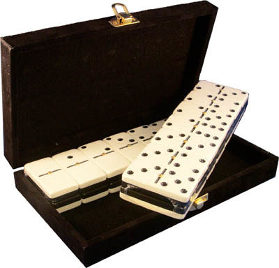 Domino Double Six Two Tone Black and White with Spinners in Velvet Case