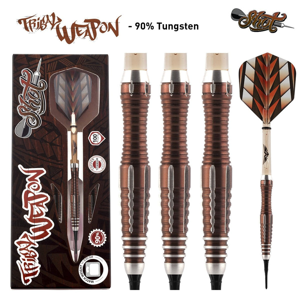 TRIBAL WEAPON 1 SERIES SOFT TIP DART SET-90% TUNGSTEN BARRELS-19gm darts