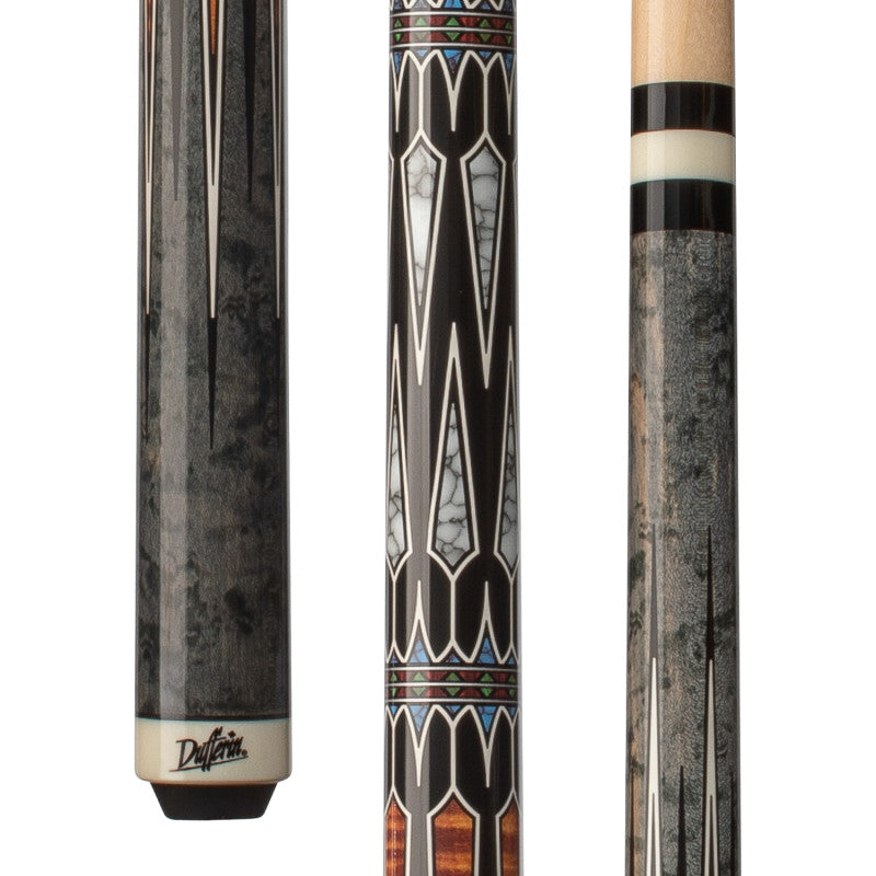 Dufferin -  GRY BDSYE W/ ANTQ CRLY MPL, MLCHTE, BLU & WHT RCN Pool Cue